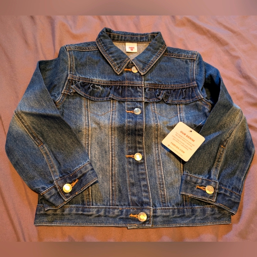 Fabkids ruffle trim denim jacket size 3T NWT